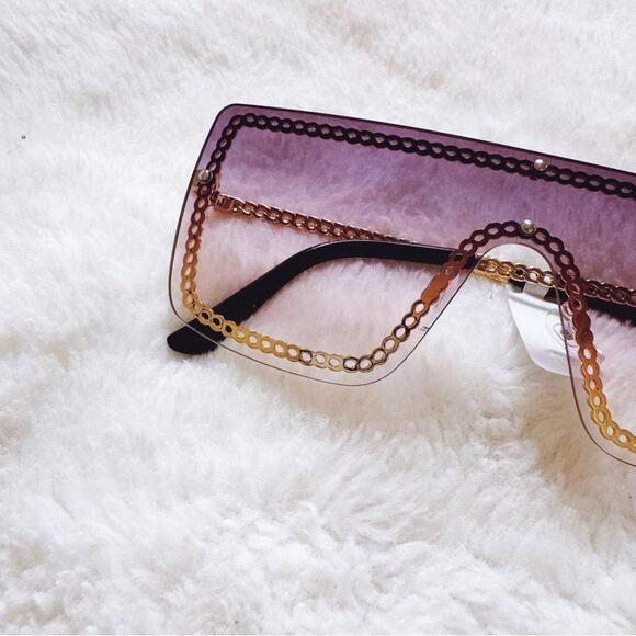 Christine Purple & Gold Chain Oversized Shield Sunglasses - Picture 2 of 11